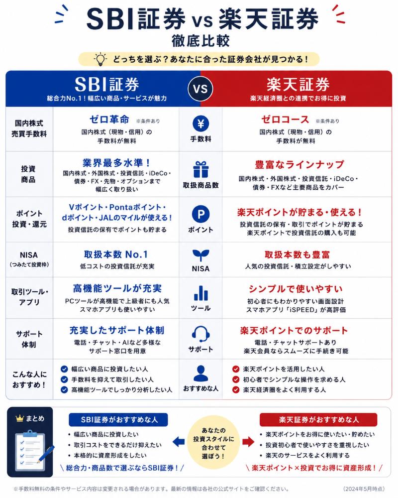SBI証券vs楽天証券2026年徹底比較インフォグラフィック