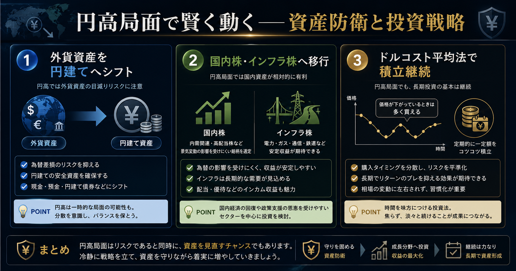 円高局面で賢く動く——資産防衛と投資戦略 インフォグラフィック